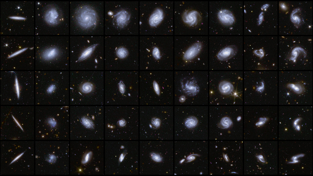 Mosaic of galaxy images illustrating different morphologies.